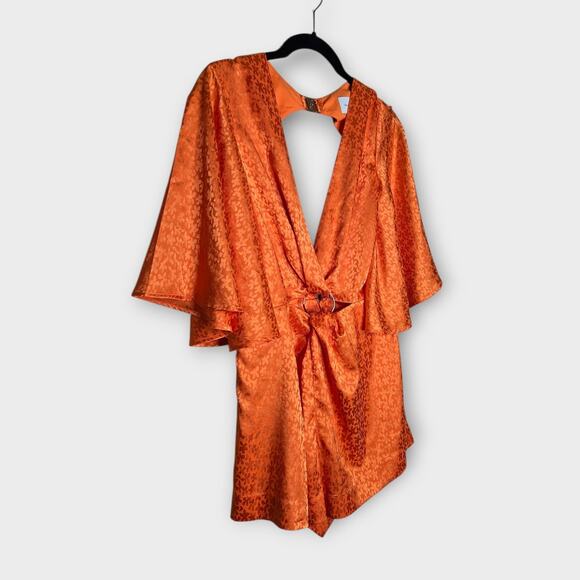 Significant Other Women's Isabel Romper Orange XS Flare Sleeve Ring Cutout Satin - Picture 4 of 11